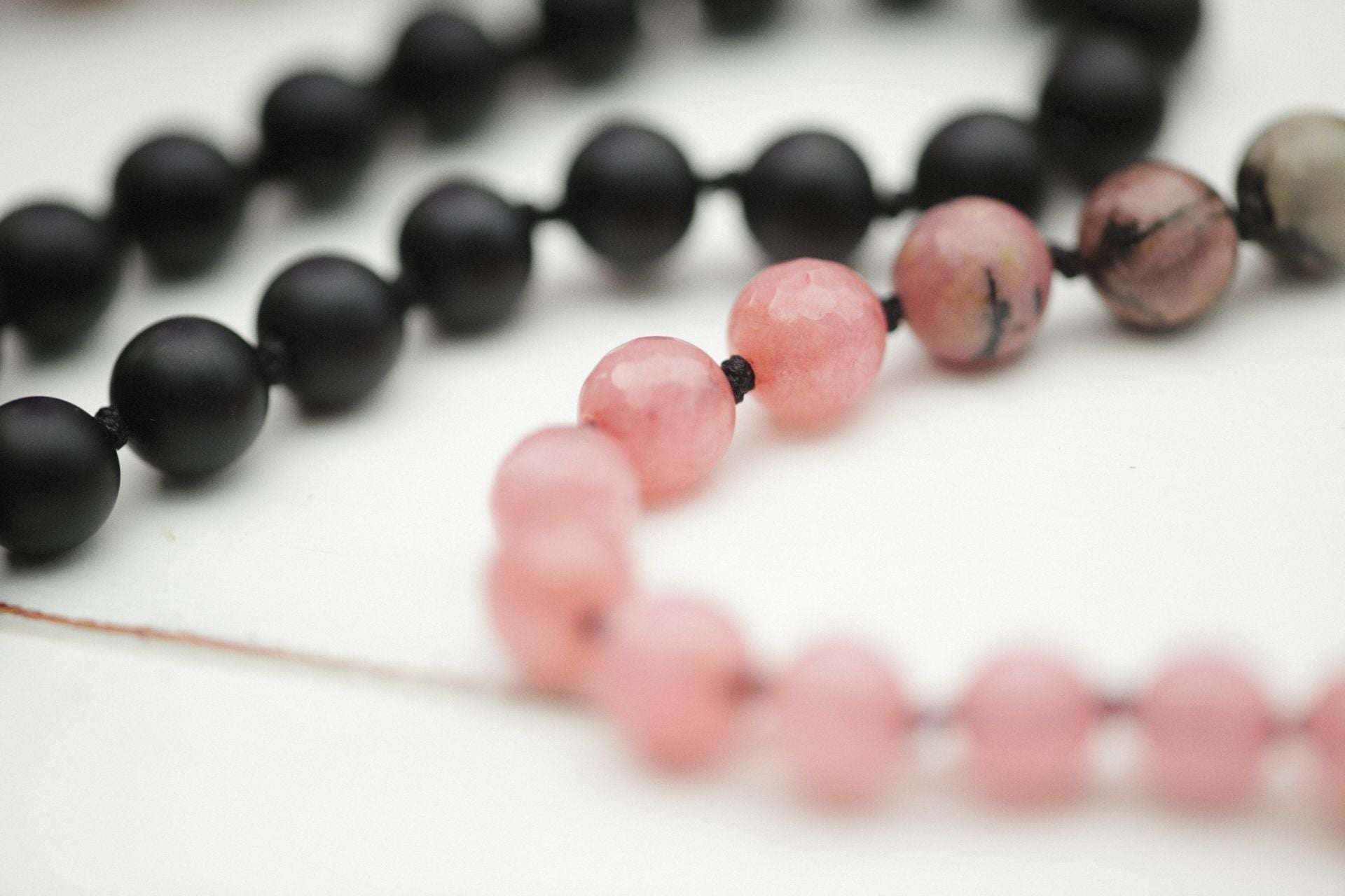 Rose Quartz and Onyx crystal malas