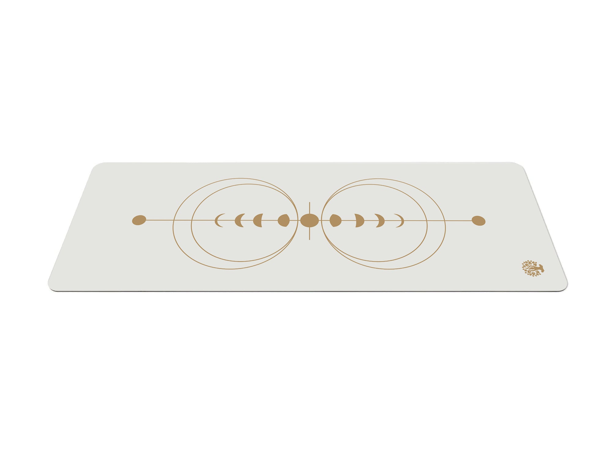 Yoga mat with golden solar phase pattern